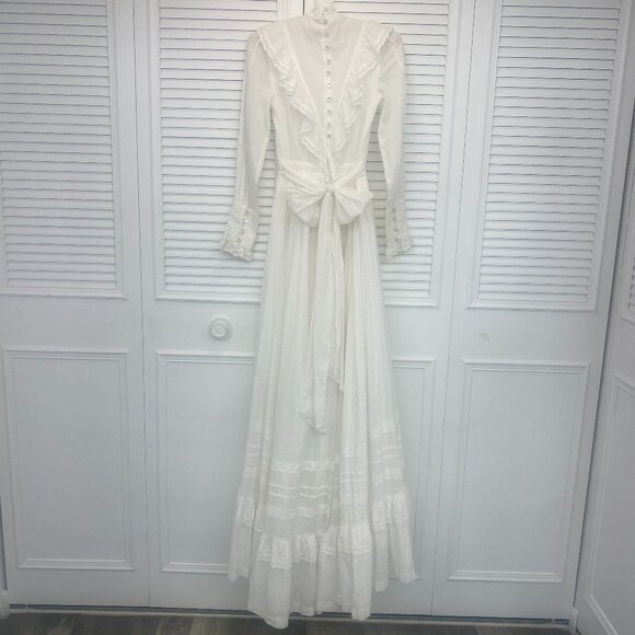 Vintage Laura Ashley 80s White Dotted Swiss Wedding Dress Western Prairie Style - Picture 2 of 6